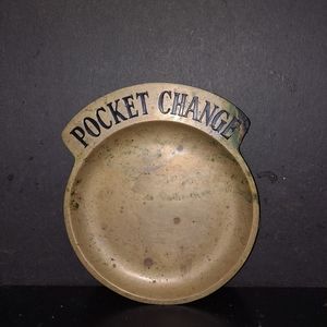 VTG Brass "pocket Change" Coin Dish Trinket Tray